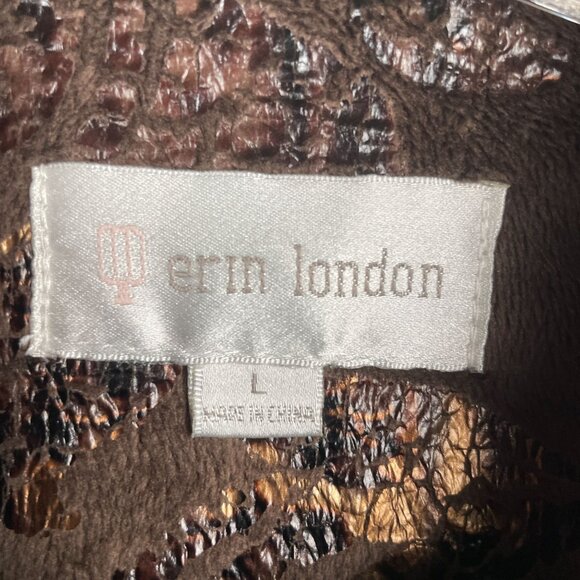 Erin London Vest L Brown Velvet Full Zip Metallic Warm Pockets Cozy Office Work - Picture 12 of 13